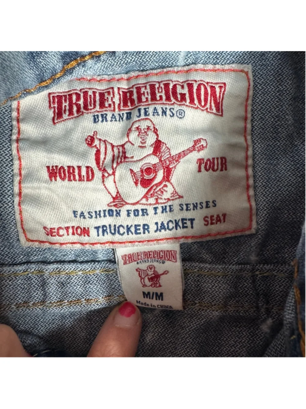 Men's True Religion Trucker Jacket M Blue White Acid Wash